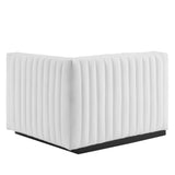 Olive Channel Tufted Upholstered Fabric Right-Arm Chair in Black White
