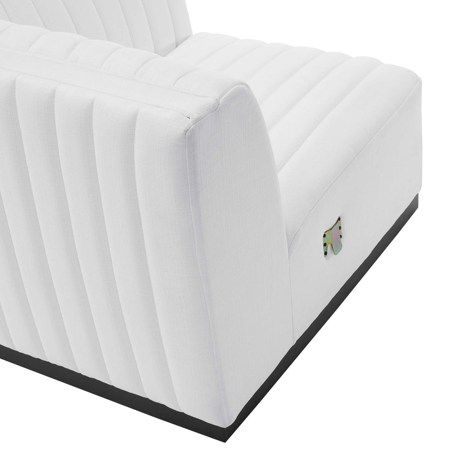 Olive Channel Tufted Upholstered Fabric Right-Arm Chair in Black White