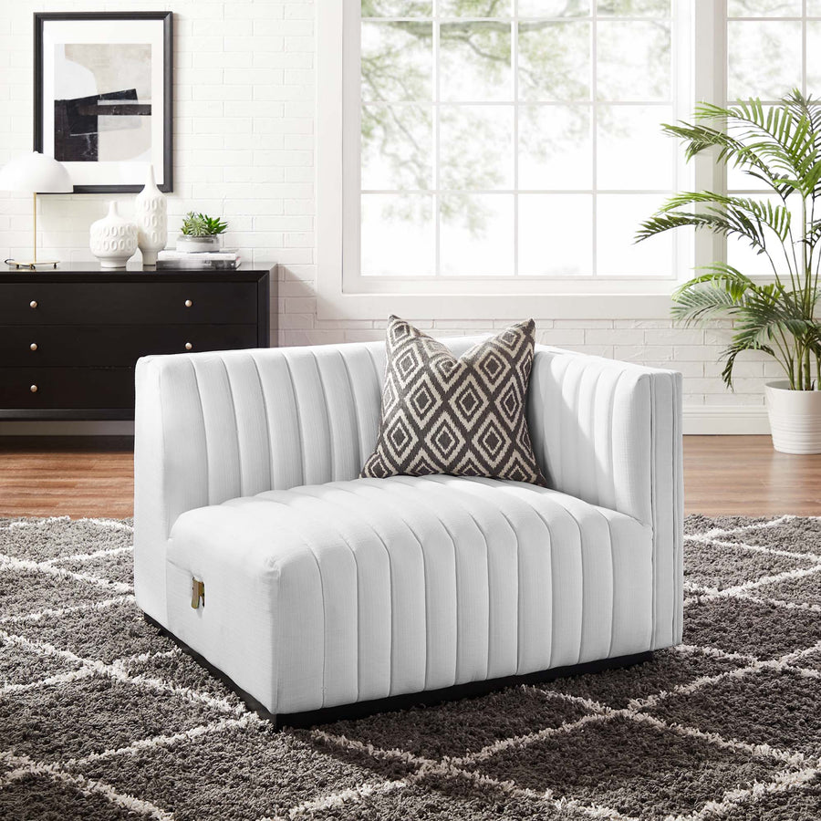Olive Channel Tufted Upholstered Fabric Right-Arm Chair in Black White