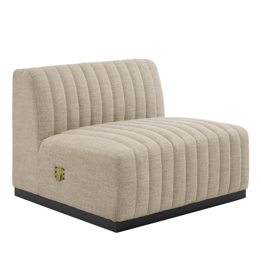Olive Channel Tufted Upholstered Fabric Armless Chair in Black Beige