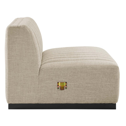 Conjure Channel Tufted Upholstered Fabric Armless Chair in Black Beige