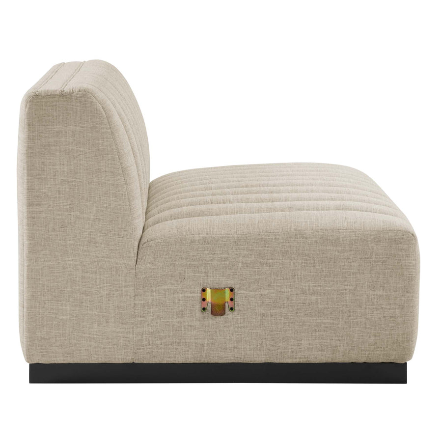 Olive Channel Tufted Upholstered Fabric Armless Chair in Black Beige