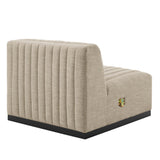 Olive Channel Tufted Upholstered Fabric Armless Chair in Black Beige
