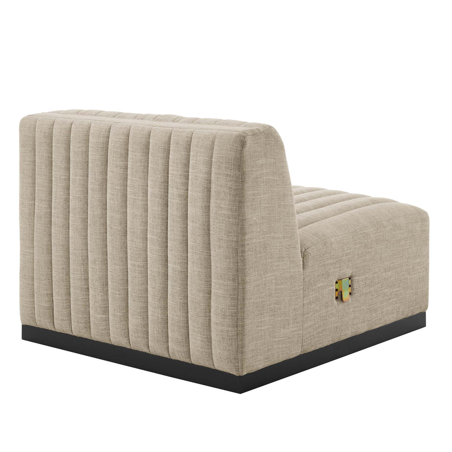 Olive Channel Tufted Upholstered Fabric Armless Chair in Black Beige
