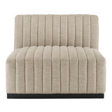 Olive Channel Tufted Upholstered Fabric Armless Chair in Black Beige