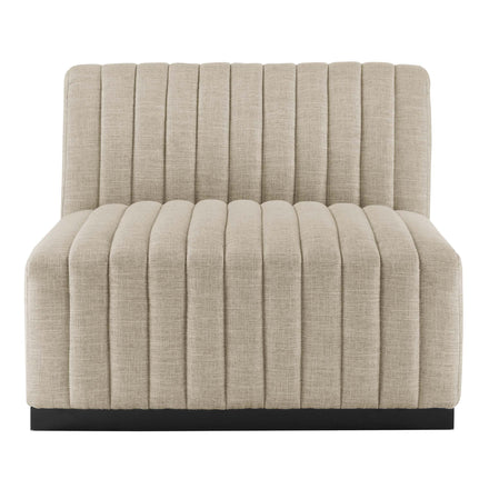 Conjure Channel Tufted Upholstered Fabric Armless Chair in Black Beige