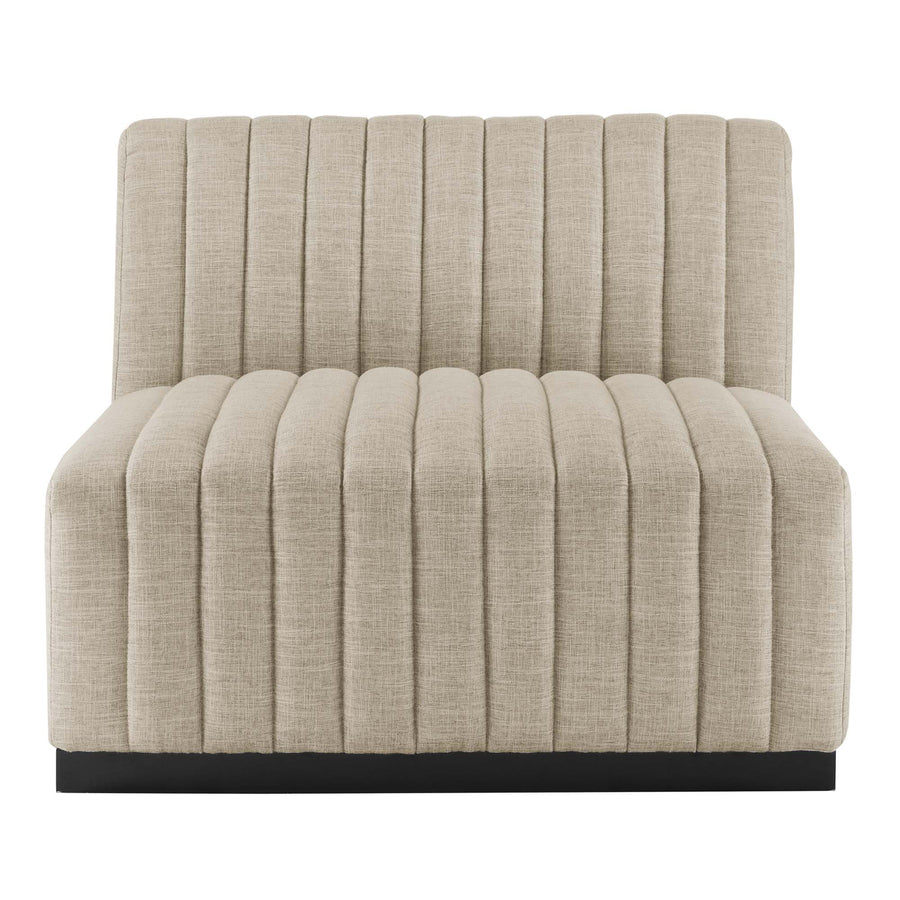 Olive Channel Tufted Upholstered Fabric Armless Chair in Black Beige