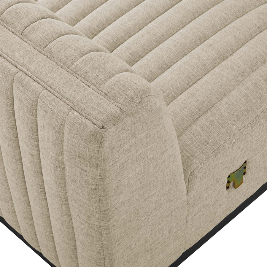 Olive Channel Tufted Upholstered Fabric Armless Chair in Black Beige