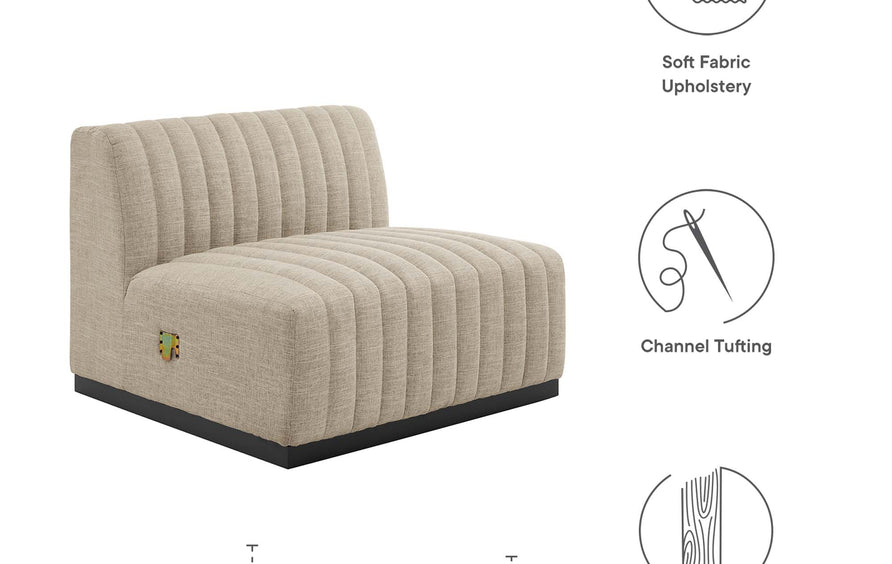 Olive Channel Tufted Upholstered Fabric Armless Chair in Black Beige