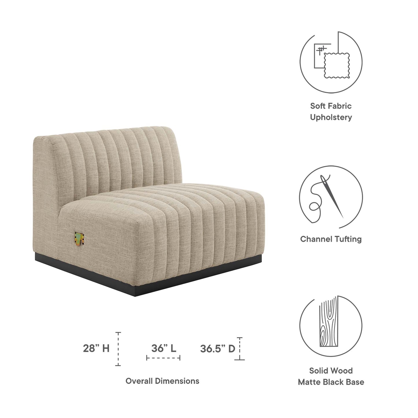 Conjure Channel Tufted Upholstered Fabric Armless Chair by Furniture For America