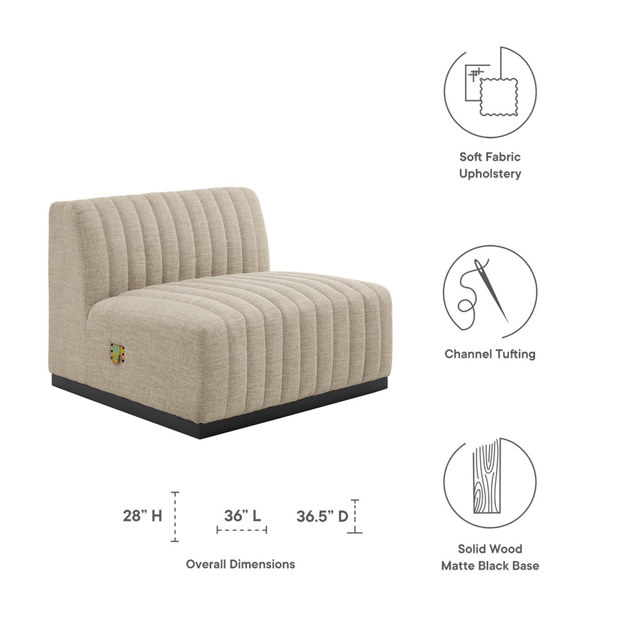 Olive Channel Tufted Upholstered Fabric Armless Chair in Black Beige