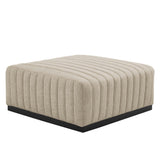 Olive Channel Tufted Upholstered Fabric Ottoman in Black Beige