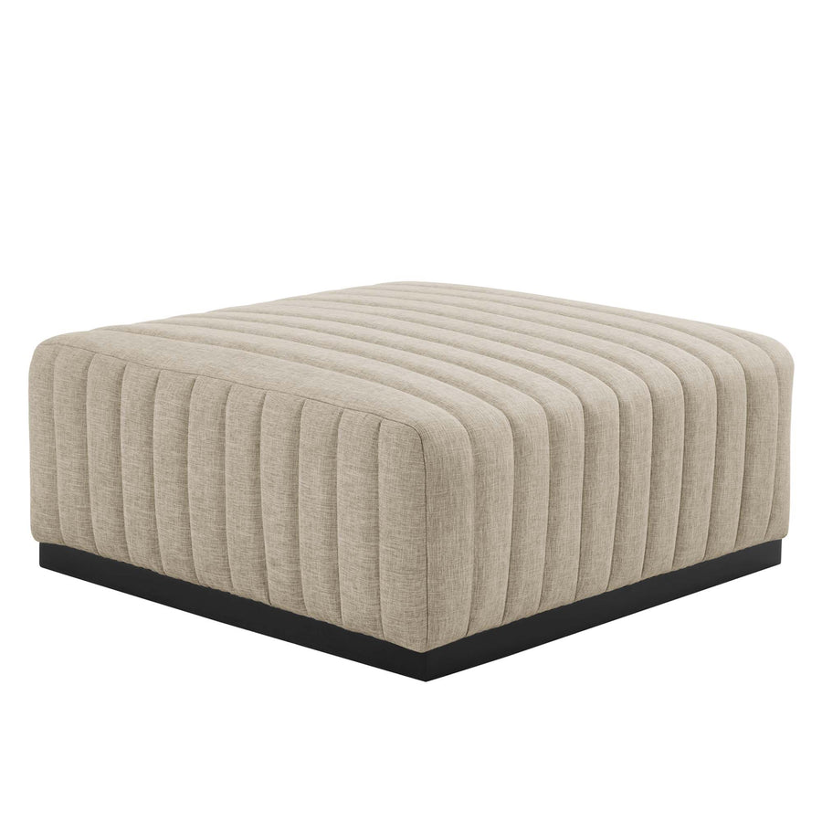Olive Channel Tufted Upholstered Fabric Ottoman in Black Beige