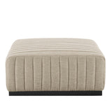 Olive Channel Tufted Upholstered Fabric Ottoman in Black Beige