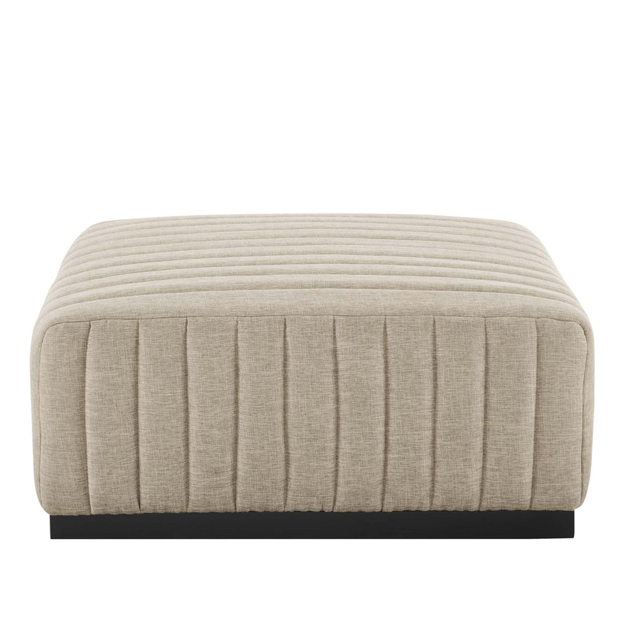 Olive Channel Tufted Upholstered Fabric Ottoman in Black Beige