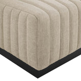 Olive Channel Tufted Upholstered Fabric Ottoman in Black Beige