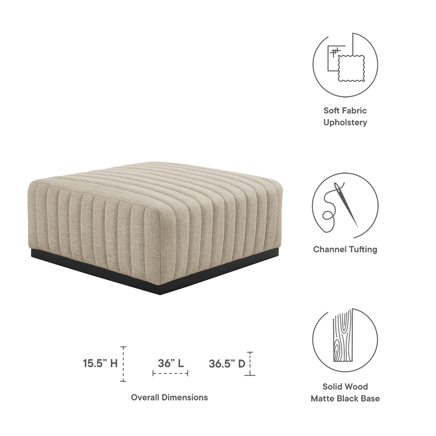 Olive Channel Tufted Upholstered Fabric Ottoman in Black Beige
