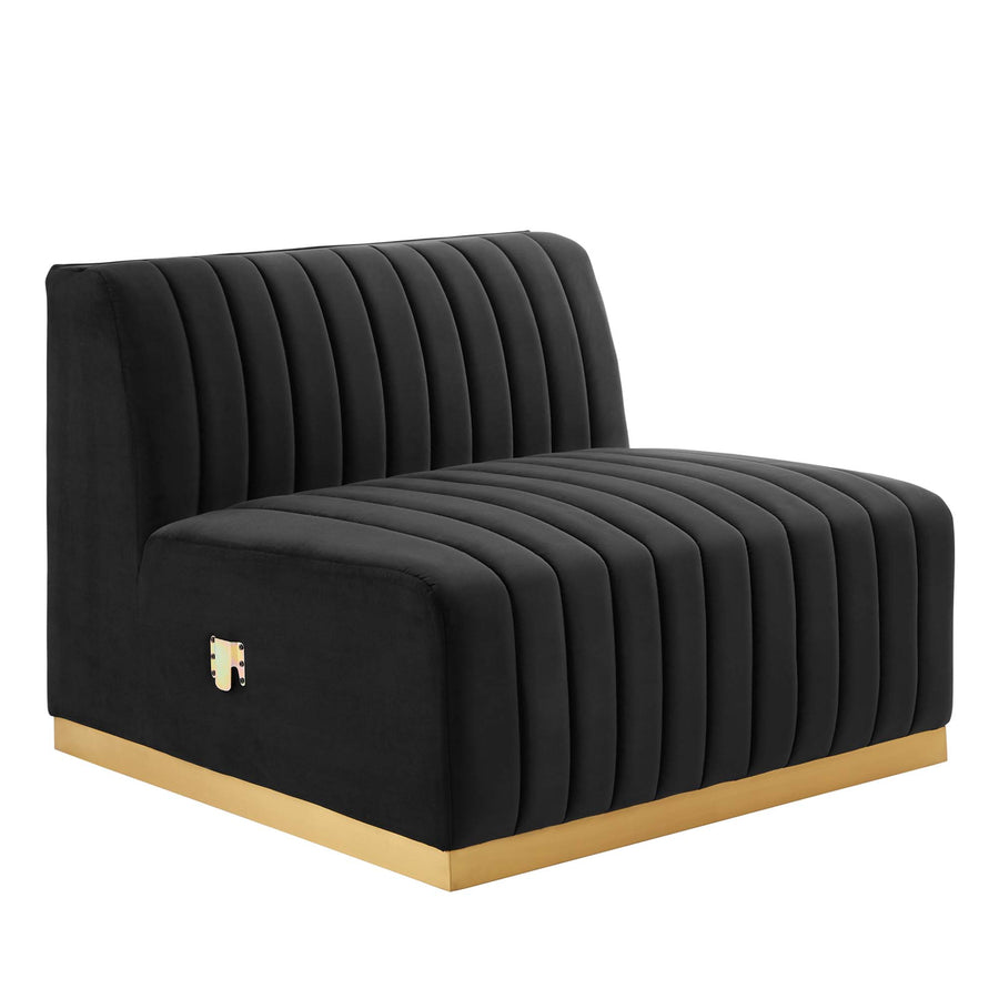 Olive Channel Tufted Performance Velvet Armless Chair in Gold Black