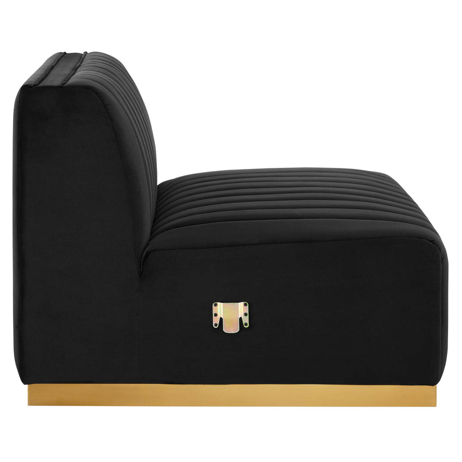 Olive Channel Tufted Performance Velvet Armless Chair in Gold Black