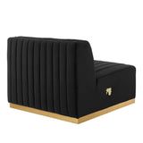 Olive Channel Tufted Performance Velvet Armless Chair in Gold Black