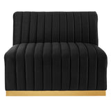 Olive Channel Tufted Performance Velvet Armless Chair in Gold Black