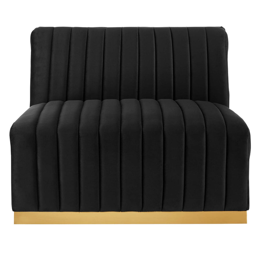 Olive Channel Tufted Performance Velvet Armless Chair in Gold Black
