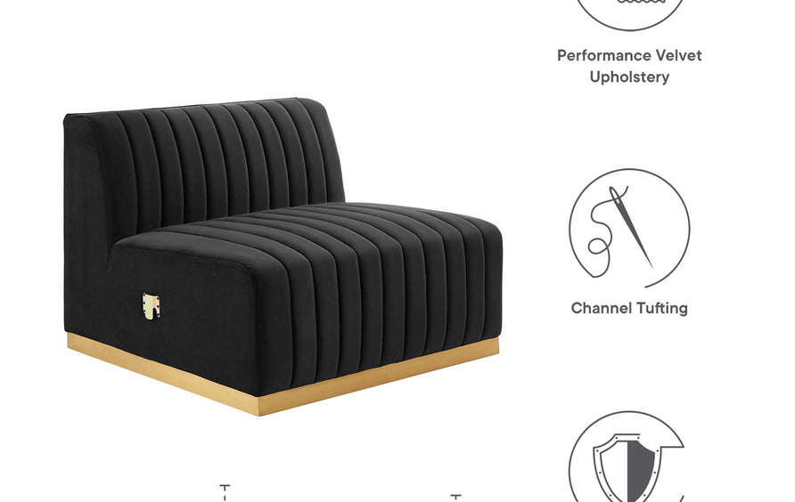 Olive Channel Tufted Performance Velvet Armless Chair in Gold Black