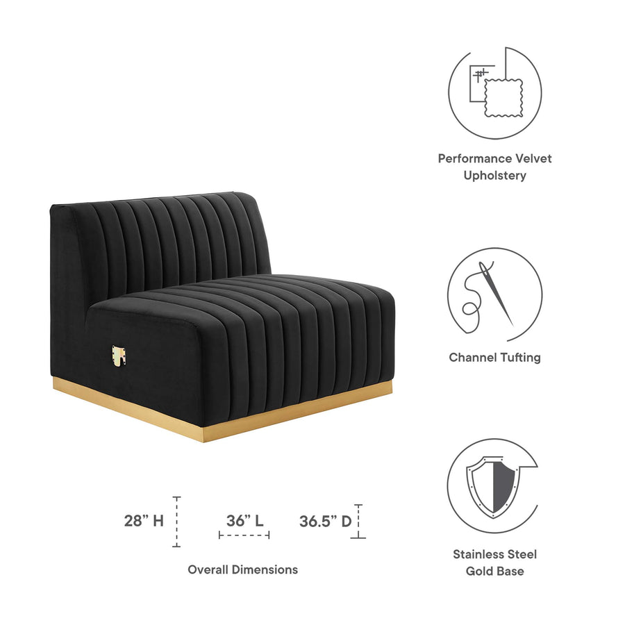 Olive Channel Tufted Performance Velvet Armless Chair in Gold Black