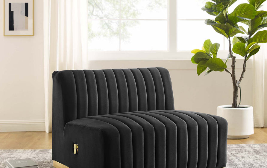 Olive Channel Tufted Performance Velvet Armless Chair in Gold Black