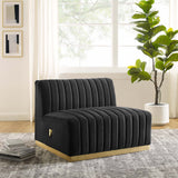 Olive Channel Tufted Performance Velvet Armless Chair in Gold Black