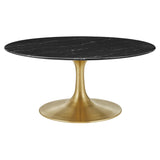 Lumen 36" Round Faux Marble Coffee Table in Gold Black