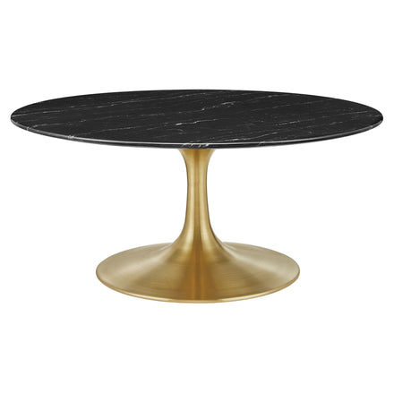Lippa 36" Round Faux Marble Coffee Table in Gold Black