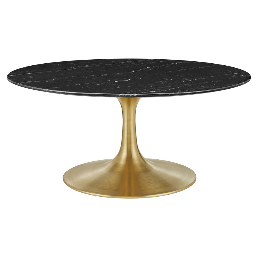 Lumen 36" Round Faux Marble Coffee Table in Gold Black