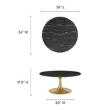 Lumen 36" Round Faux Marble Coffee Table in Gold Black