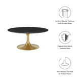 Lumen 36" Round Faux Marble Coffee Table in Gold Black