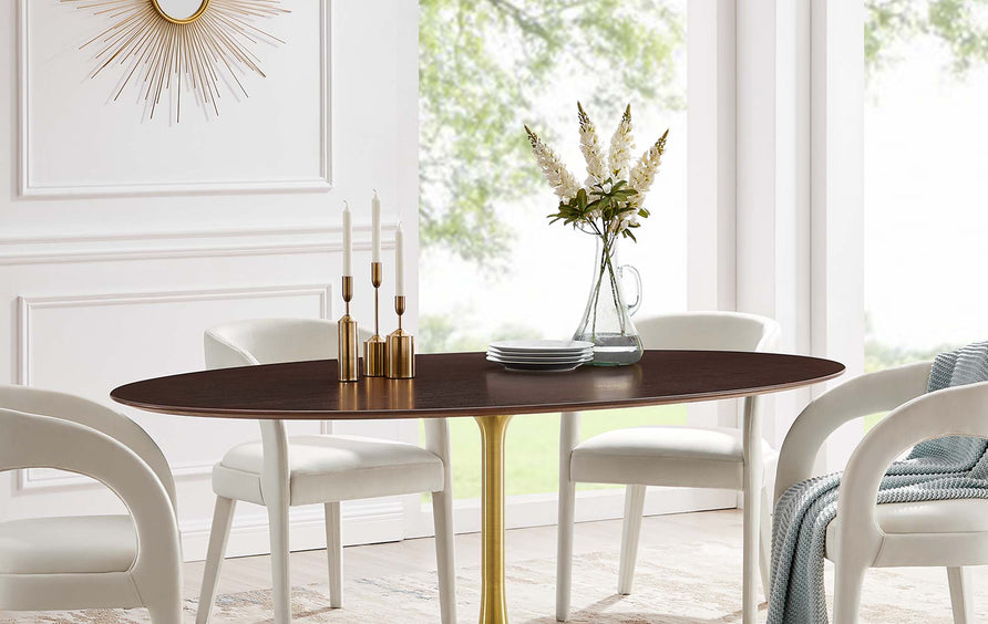 Lumen 78" Oval Wood Dining Table in Gold Cherry Walnut