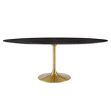 Lumen 78" Oval Faux Marble Dining Table in Gold Black