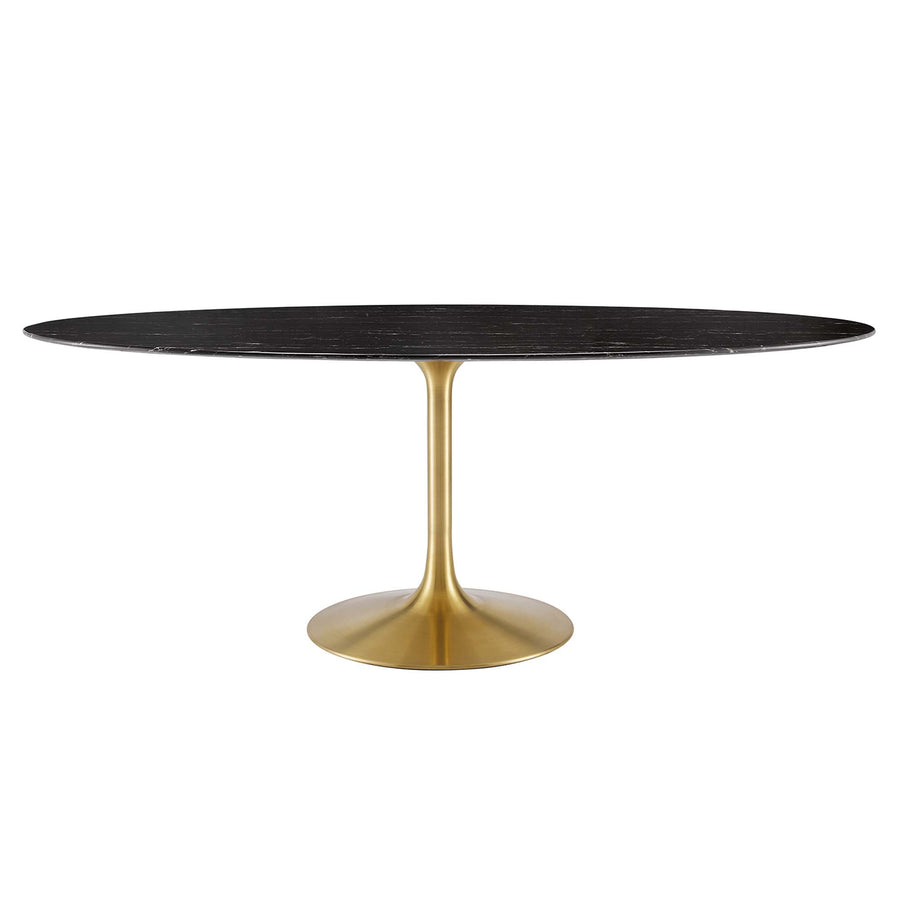 Lumen 78" Oval Faux Marble Dining Table in Gold Black