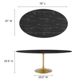 Lumen 78" Oval Faux Marble Dining Table in Gold Black