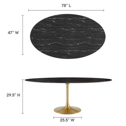 Lippa 78" Oval Faux Marble Dining Table in Gold Black