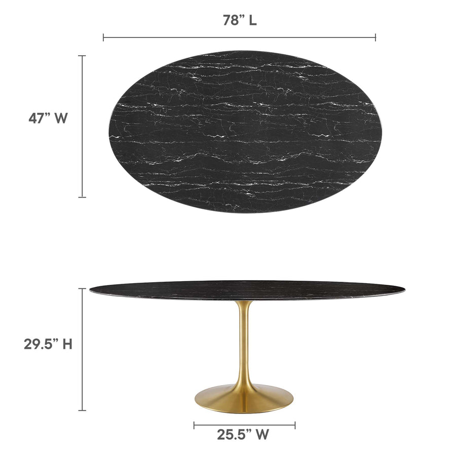 Lumen 78" Oval Faux Marble Dining Table in Gold Black