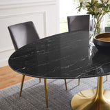 Lumen 78" Oval Faux Marble Dining Table in Gold Black