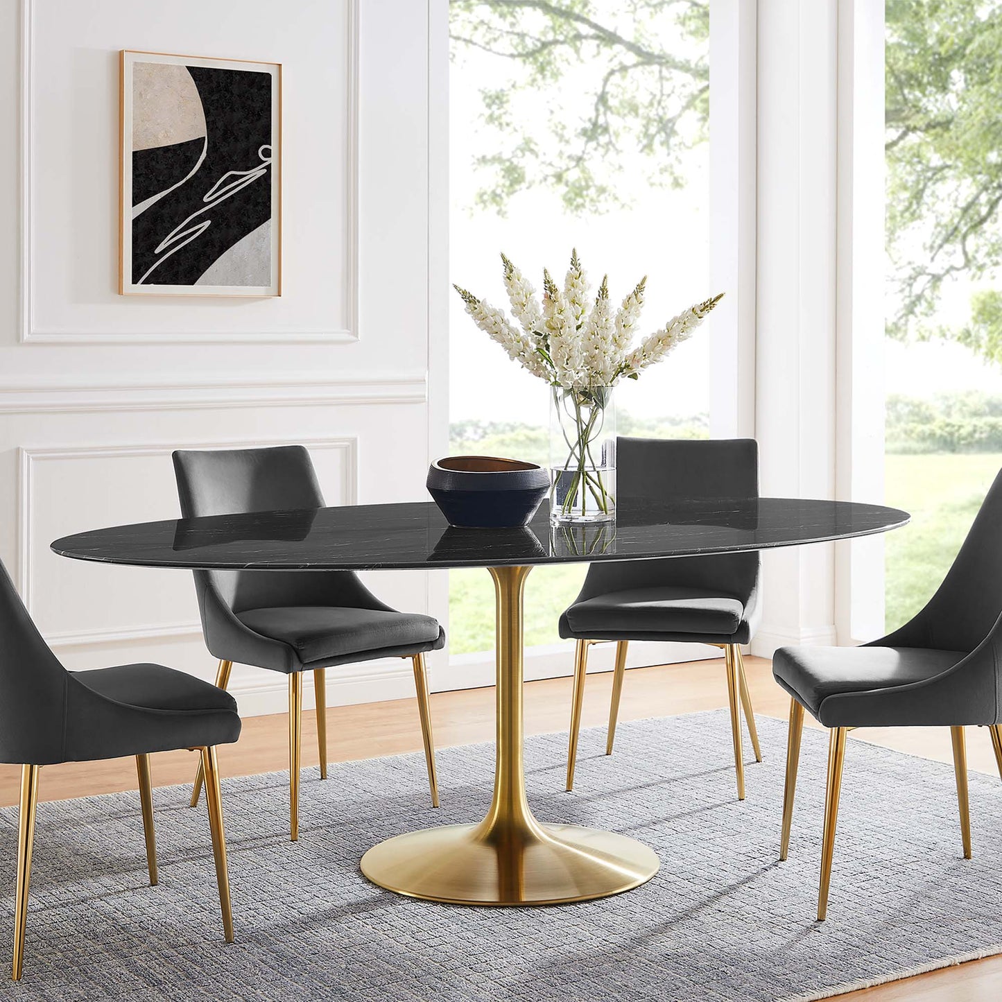 Lippa 78" Oval Faux Marble Dining Table by Furniture For America