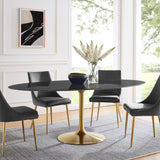 Lumen 78" Oval Faux Marble Dining Table in Gold Black