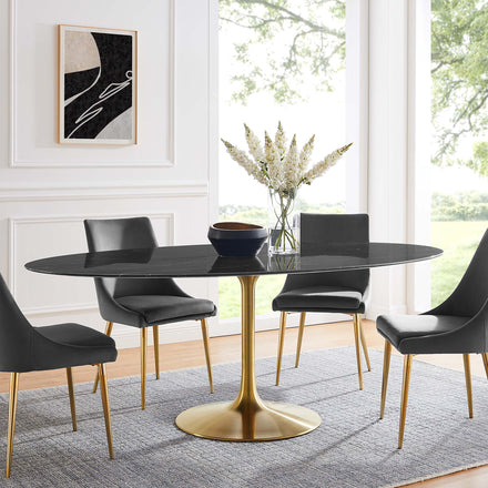 Lippa 78" Oval Faux Marble Dining Table in Gold Black