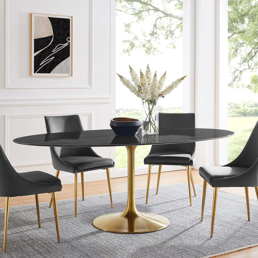 Lumen 78" Oval Faux Marble Dining Table in Gold Black