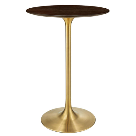 Lippa 28" Round Cherry Walnut Wood Bar Table in Gold Cherry Walnut
