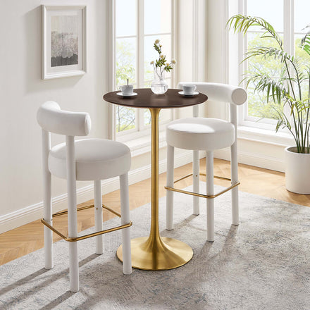 Lippa 28" Round Cherry Walnut Wood Bar Table in Gold Cherry Walnut