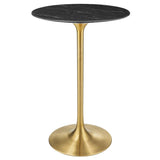 Lumen 28" Round Faux Marble Bar Table in Gold Black