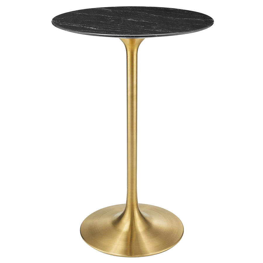 Lumen 28" Round Faux Marble Bar Table in Gold Black